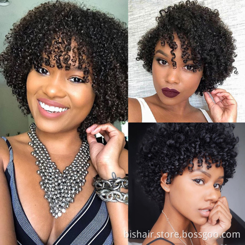 Wholesale Pixie Cut Jerry Curly Short Afro Human Hair Wig, Indian Curly Natural Remy Hair Vendor For Black Women